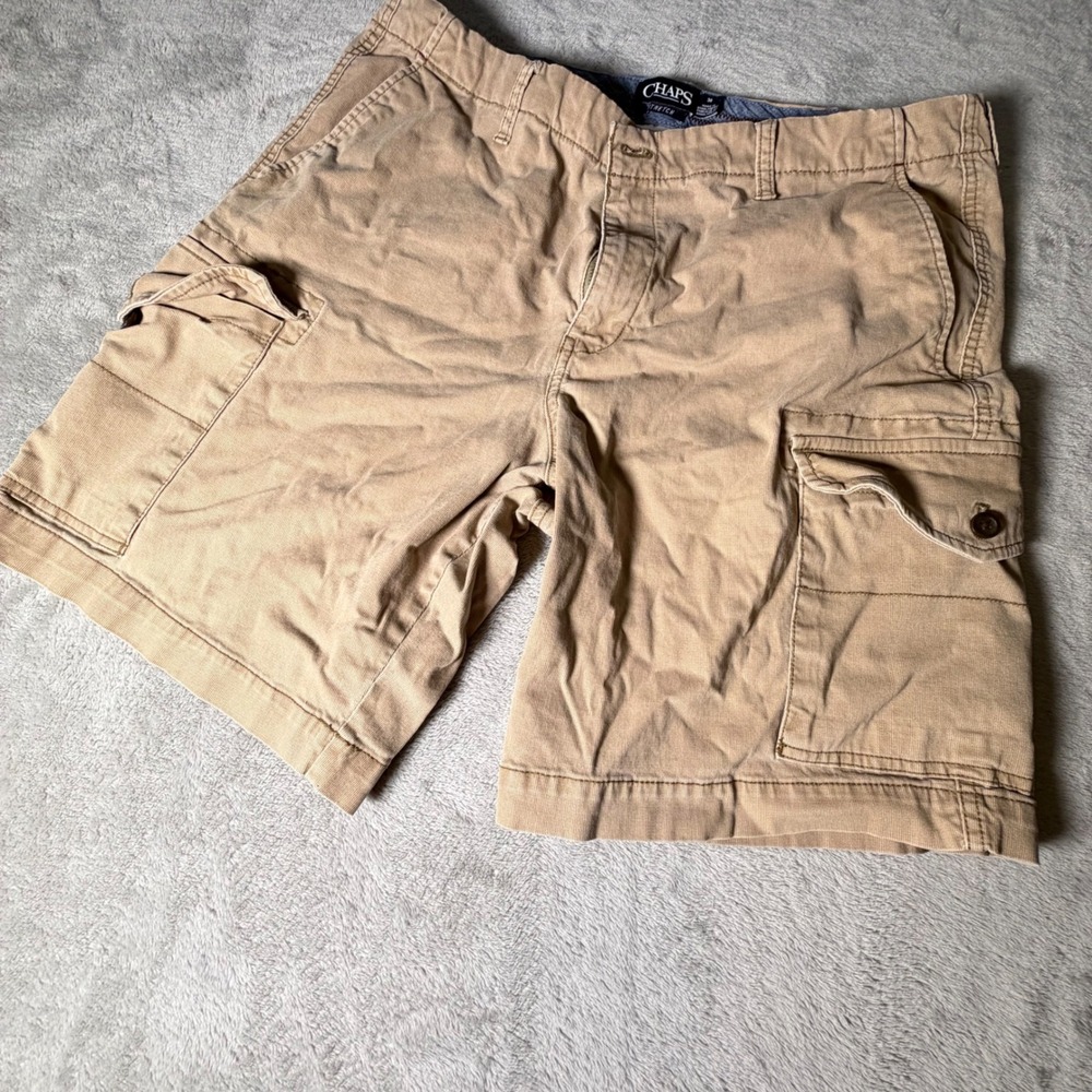 Chaps Mens Tan Khaki Stretch Cargo Shorts Size 38 Utility Outdoor Casual
